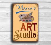 Personalized Art Studio Sign – Great Gift Decor, Vintage Metal Sign, Full Color UV Print, Durable Aluminum Composite, High Humidity Ready - 16-x-12