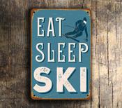 Eat Sleep Ski Sign - Ski Signs – Vintage Mountain Ski Sign, Fade Resistant UV Print, Durable Weatherproof Aluminum Composite, Indoor Outdoor Ready - 36-x-24-inches