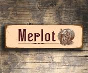 Merlot Sign – Vintage Metal Wine Cellar Decor, Vineyard Style Wall Art, Personalized Wine Bar Signage, Gift for Wine Lovers, Kitchen Wall Plaque - 12-x-4-inches