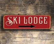 Ski Lodge Sign - Ski Lodge Pointer Sign – Vintage Ski Resort Wall Sign, UV Protected Full Color Print, All-Weather Aluminum Composite -  / 24-x-8-inches