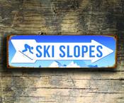 Ski Slopes Sign - Ski Slopes Pointer Sign – Vintage Style Ski Sign, UV Protected Full Color Print, Durable Weatherproof Aluminum Composite -  / 24-x-8-inches