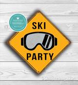 Ski Party Sign – Vintage Ski Décor, Party Signs, Full Color UV Protected Print, Durable Aluminum Composite, Indoor Outdoor Use - 8-x-8