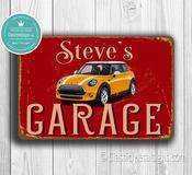 Personalized Mini Cooper Garage Sign – Retro British Style Decor, Full Color UV Print, High-Humidity Ready Plaque - 14-x-10