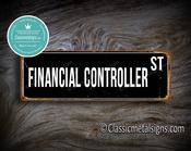 Financial Controller Street Sign Gift – Thoughtful Gift, Vintage Aluminum Composite, UV Protected Print, Weather Ready Aluminum Composite - 24-x-8-inches
