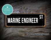 Marine Engineer Street Sign Gift – Thoughtful Gift, Vintage Metal Sign, Full Color UV Print, Durable Aluminum Composite, Indoor Outdoor Use - 24-x-8-inches