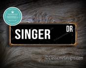 Singer Street Sign Gift – Great Gift Decor, Vintage Aluminum Composite, UV Protected Print, Weather Ready Aluminum Composite, Indoor Outdoor Use - 36-x-12-inches