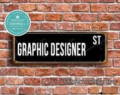 Graphic Designer Street Sign - Personalized Metal Road Signs, Gifts for Co-worker, Colleague Gift, Durable Heavy Duty plaque - 20-x-6-inches