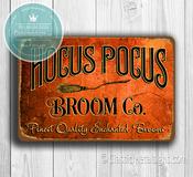 Hocus Pocus Broom Co Sign – Halloween Décor, Spooky Signs, Indoor Outdoor Use, Easy Mount Pre-Drilled Holes - 14-x-10inches
