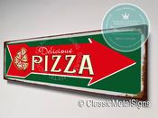 Vintage Style Pizza Sign – Vintage Style, Fade Resistant UV Print, Weatherproof Waterproof Aluminum Composite, Pre-Drilled Mounting Holes - 24-x-8-inches / 