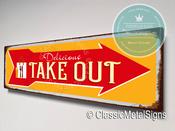 Vintage Style Take Out Sign – Vintage Style, Full Color UV Protected Print, All-Weather Aluminum Composite, Pre-Drilled Mounting Holes - 36-x-12-inches / 
