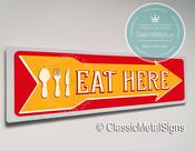 Classic Style Eat Here Sign – Vintage Style, Full Color UV Protected Print, All-Weather Aluminum Composite, Pre-Drilled Mounting Holes - 20-x-6-inches /  image