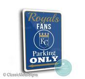 Kansas City Royals Parking Only Sign - KC Baseball Fan Gift, Vibrant Crown Logo Art, Durable Outdoor Garage Decor, Retro Style Wall Plate - 20-x-14-inches