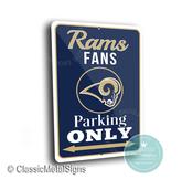 St Louis Rams Parking Only Sign - NFL Team Heritage Art, Retro Horns Logo Decor, Durable Metal Wall Plate, Unique Missouri Sports Gift - 12-x-8 image
