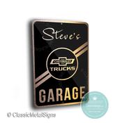 Custom Chevrolet Trucks Garage Sign – Personalized Chevy Truck Decor, Weatherproof Brushed Metal Art for Pickup Owners -  / 16-x-12