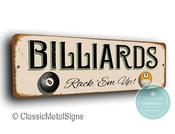 Billiards Sign –  Metal Snooker Decor, Vintage Style Signage, Man Cave Wall Art, Indoor Outdoor Game Room Decor, Home Bar Gift - 24-x-8-inches