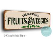 Fruits and Veggies Sign – Vintage Style, UV Protected Full Color Print, Durable Weatherproof Aluminum Composite, Pre-Drilled Mounting Holes - 20-x-6-inches