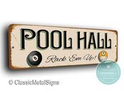 Pool Hall Sign –  Metal Snooker Decor, Vintage Style Signage, Man Cave Wall Art, Indoor Outdoor Game Room Decor, Home Bar Gift - 20-x-6-inches