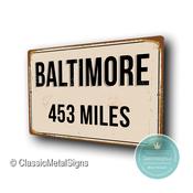 Personalized Baltimore Street Sign - Fully Custom with any Miles or KM, Bespoke City Name Plaque, Durable Travel Decor, Distance Wall Art - 36-x-24-inches / 
