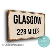 Personalized Glasgow Street Sign - Fully Custom with any Miles or KM, Bespoke City Name Plaque, Durable Travel Decor, Distance Wall Art - 9-x-6 / 