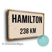Personalized Hamilton Street Sign - Fully Custom with any Miles or KM, Bespoke City Name Plaque, Durable Travel Decor, Distance Wall Art - 9-x-6 / 