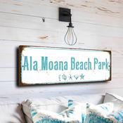 Ala Moana Beach Park Sign - Retro Honolulu Hawaii Keepsake, Weatherproof Outdoor Plaque, Vibrant Tropical Ocean View Graphic - 20-x-6-inches