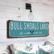 Bull Shoals Lake Sign - Ozark Mountains Travel Souvenir, Rustic Metal Workshop Art, Fade Proof Colors for Dock Side Use - 12-x-4-inches