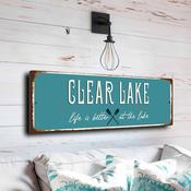 Clear Lake Sign - California Volcanic Park Graphic, Bright Lustre UV Coating, Minimalist Modern Farmhouse Aesthetic - 12-x-4-inches