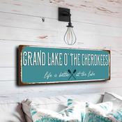 Grand Lake O' The Cherokees Sign - Oklahoma Heritage Wall Plate, Colorful Boating Scene, Custom Holiday Gift for Lakehouse Living - 24-x-8-inches