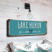 Lake Huron Sign - Sunrise Side Great Lake Decor, Shimmering Water Effects, Durable Interior or Exterior Signage - 12-x-4-inches