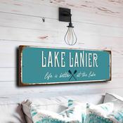 Lake Lanier Sign - Blue Ridge Foothills Graphic, Professional Craftsmanship, Summer Vacation Memory Wall Art - 12-x-4-inches