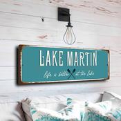 Lake Martin Sign - Alabama Luxury Waterfront Art, Tallapoosa River Theme, High Gloss Protection for Sun Porches - 12-x-4-inches