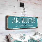 Lake Moultrie Sign - Lowcountry South Carolina Graphic, Vivid Swamp Cypress Tones, Permanent Outdoor Identification - 24-x-8-inches