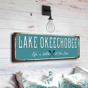 Lake Okeechobee Sign - Florida Big O Bass Fishing Plaque, Lush Greenery Design, Non-Fading UV Guarded Print - 24-x-8-inches
