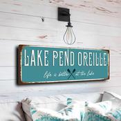 Lake Pend Oreille Sign - Idaho Panhandle Deep Water Art, Dramatic Mountain Backdrop, High Res Metal Printing - 24-x-8-inches