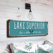 Lake Superior Sign - North Shore Great Lake Commemorative, Deep Cold Water Blues, Heritage Quality Metal Wall Art - 12-x-4-inches