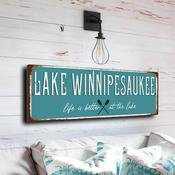 Lake Winnipesaukee Sign - New Hampshire Lakes Region Art, Mount Washington View, Elegant Finish for Summer Cottages - 20-x-6-inches