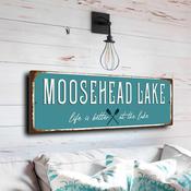 Moosehead Lake Sign - Maine North Woods Wildlife Art, Majestic Scenery, Authentic Cabin Style Decorative Plate - 24-x-8-inches
