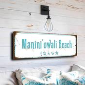 Manini’owali Beach Sign - Kua Bay Big Island Art, Pristine White Sand Aesthetic, High Contrast Modern Farmhouse Plaque - 12-x-4-inches