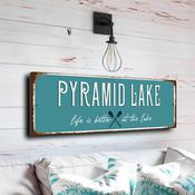 Pyramid Lake Sign - Nevada High Desert Tribute, Unique Tufa Formations Art, Striking Contrast for Modern Interiors - 20-x-6-inches