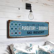 Purgatory Durango Ski Resort Sign – Rustic Vintage Resort Sign, UV Protected Artwork, Durable Weatherproof Aluminum Composite, Pre-Drilled Holes - 12-x-4-inches