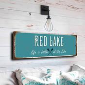 Red Lake Sign - Northern Minnesota Reservation Art, Deep Crimson Accents, Traditional Styling for Hunting Lodges - 12-x-4-inches