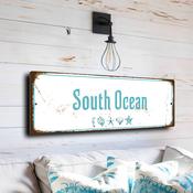 South Ocean Beach Sign - Coastal Property Identification, Sleek Minimalist Composition, Durable All-Weather Exterior Marker - 12-x-4-inches