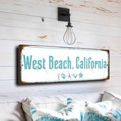 West Beach California Sign - Santa Barbara Riviera Plaque, Mediterranean Coast Styling, Elegant Finish for Upscale Homes - 20-x-6-inches