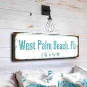 West Palm Beach FL Sign - South Florida Luxury Lifestyle, Palm Tree Silhouette, Polished Metal Surface for Sun Porches - 20-x-6-inches