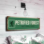 Petrified Forest National Park Sign - Painted Desert AZ Artwork, Crystalline Wood Motif, Unique Conversation Piece for Geology Fans - 24-x-8-inches