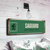 Saguaro National Park Sign - Arizona Sonoran Desert Tribute, Warm Sunset Colors, Polished Aluminum Material for Southwestern Gardens - 20-x-6-inches