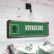 Voyageurs National Park Sign - Minnesota Northwoods Nautical Theme, Authentic Scratched Aesthetic, Sturdy Metal Accessory for Lakeside Cabins - 24-x-8-inches