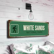 White Sands National Park Sign - New Mexico Desert Plaque, Bright Lustre Finish, Minimalist Modern Gypsum Dune Illustration for Office Walls - 24-x-8-inches