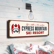 Cypress Mountain Ski Resort Sign – Retro Ski Resort Wall Sign, UV Protected Full Color Print, Aluminum Composite, Easy Mount Pre-Drilled Holes - 24-x-8-inches