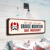 Grouse Mountain Ski Resort Sign – Rustic Vintage Ski Resort Sign, Full Color UV Print, Durable Aluminum Composite, Easy Mount Pre-Drilled Holes - 20-x-6-inches